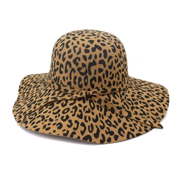 

large brim leopard print felt dome hat wome fedora hats fascinators hat for women elegant floppy cap sun protection chapeau318e, Blue;gray