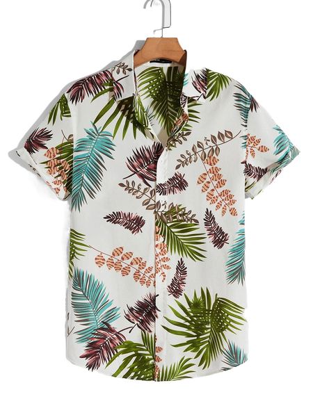 

men tropical print shirt x4x9#, White;black
