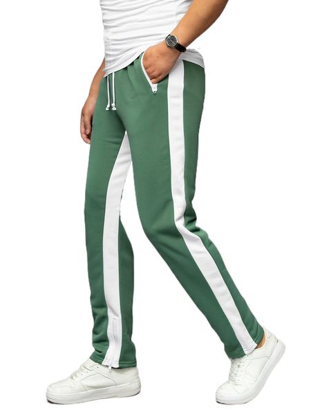 

men drawstring waist contrast side seam zipper pocket sweatpants v0pz#, Black