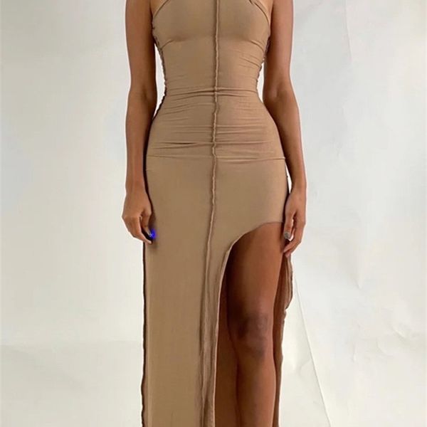 

hawthaw women summer patchwork bodycon solid color sleeveless split long tank dress female clothing streetwear wholesale 220620, Black;gray
