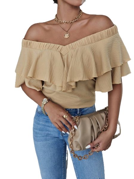 

off the shoulder ruffle trim b2yh#, White
