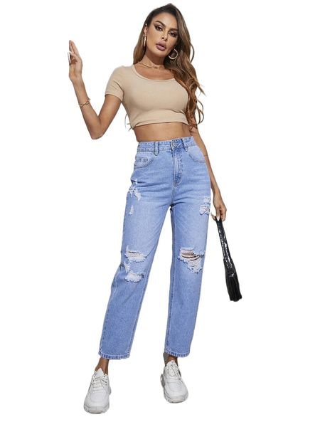 

high waisted ripped jeans c5gl#, Blue