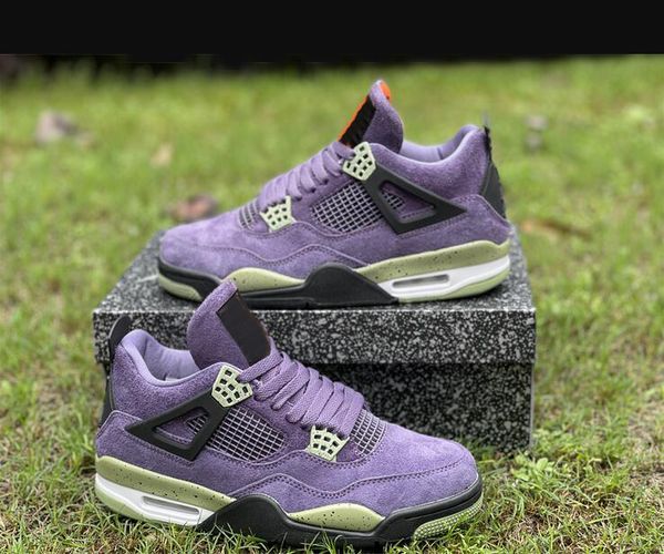 

4 canyon purple mens basketball shoes womens 4s anthracite-alligator-safety orange outdoor sports sneakers aq9129-500 with original box