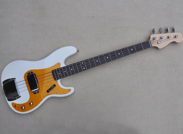 

white 4 strings electric jazz bass guitar with iron cover rosewood fingerboard