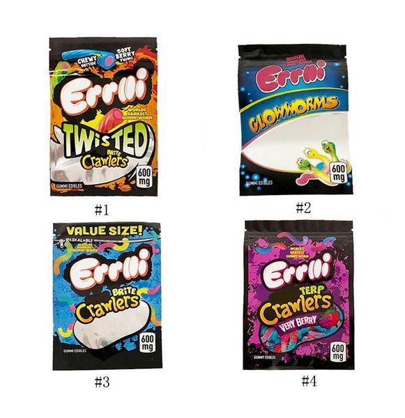 

errlli gummi edibles packaging bag 600mg twisted crawlers glow worms zipper vape mylar resealable plastic pouch with window