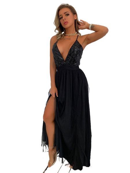 

joyfunear sequin bodice backless mesh cami prom dress n8ic#, Black;gray