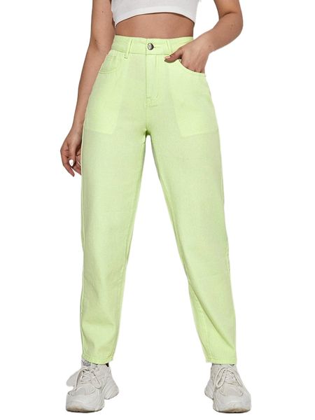 

slant pocket high waist tapered jeans 62yi#, Blue