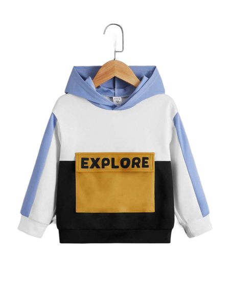 

toddler boys colorblock letter graphic flap pocket hoodie r5ni#, Black;white