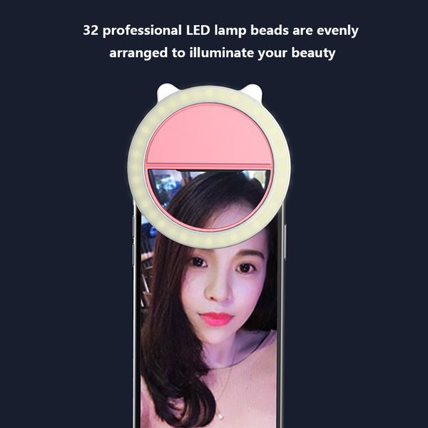 LED Cellulare Selfie Ring Flash Lens Beauty Fill Light Lampada Clip portatile per fotocamera Fotocamera Cellulare Smartphone stile gatto