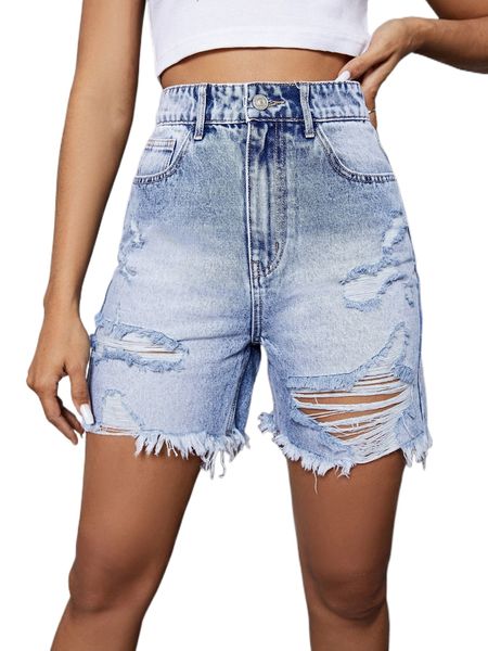 

ripped raw hem denim shorts g9sq#, White;black