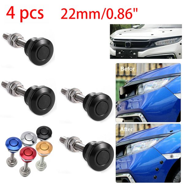 

22mm 4pcs universal car push button bonnet hood pin lock clip kit quick release engine bonnets accessories styling