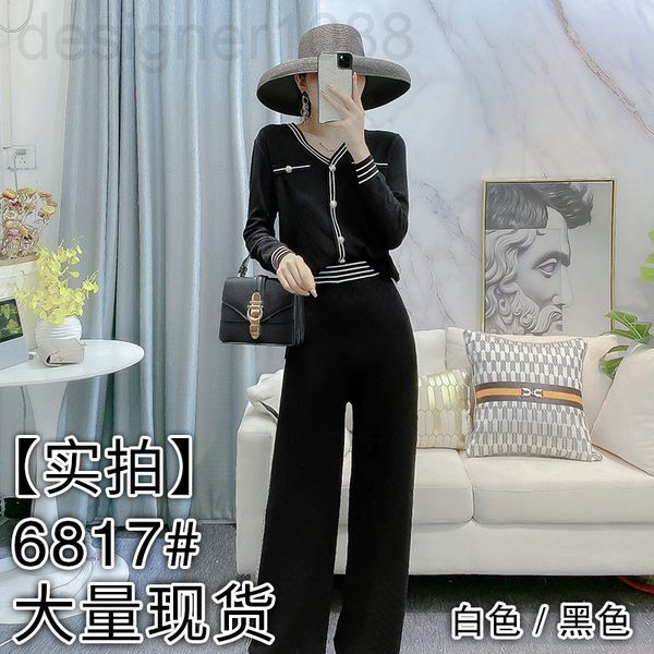 

women's tracksuits designer 6817#2020 autumn xiaoxiangfeng ice silk knitted wide leg pants set women's diamond lattice elegant two, Gray