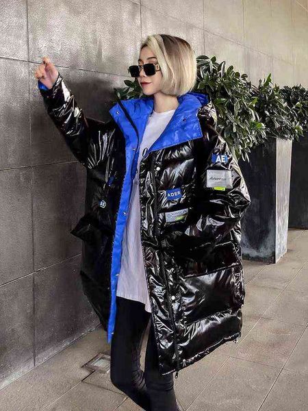 

21 autumn and winter new high-quality korean fashion trendy and warm mid-length adererror shiny hooded down jacket coat t220802, Black