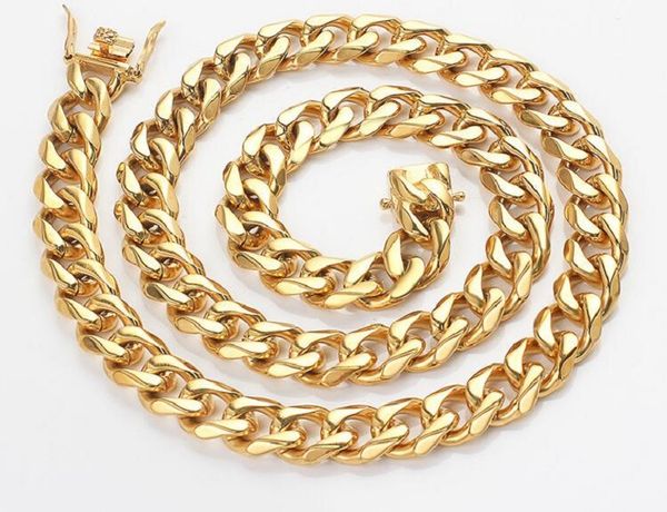

18k cuban chain fashion hip hop men's miami titanium steel 18k necklace, Silver