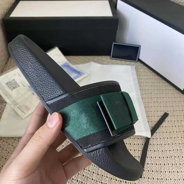 

men women slippers designer rubber slides sandal flat blooms strawberry tiger bees green red white web fashion shoes beach flip flops flower, Black