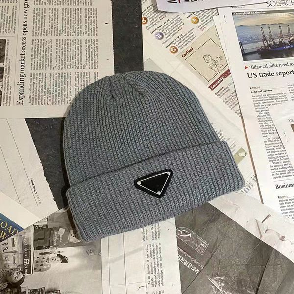 

inverted triangle label wool hat female autumn and winter ins couple melon skin cold hat all-match warm knitted hat men's tide, Blue;gray