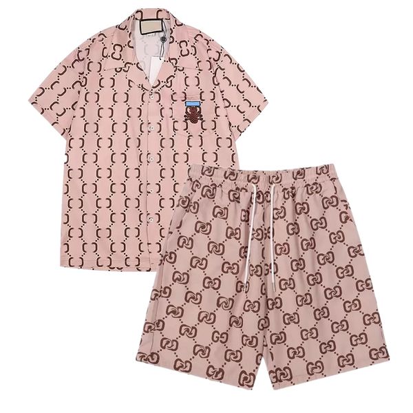 

men's tracksuits floral shirt hawaiian suit casual buttons beach sportswear full body print tropical resort beachwear short sleeve 2 pi, Gray