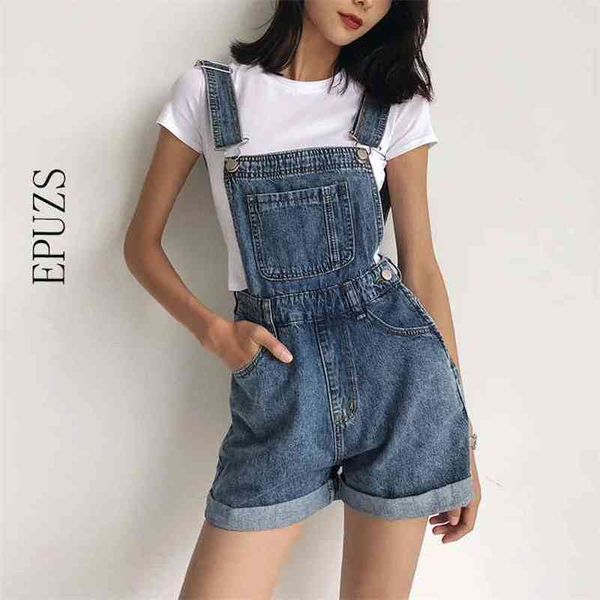 

vintage sleeveless denim jumpsuit women high waist shorts overalls backless black playsuit casual jeans 210521, Black;white