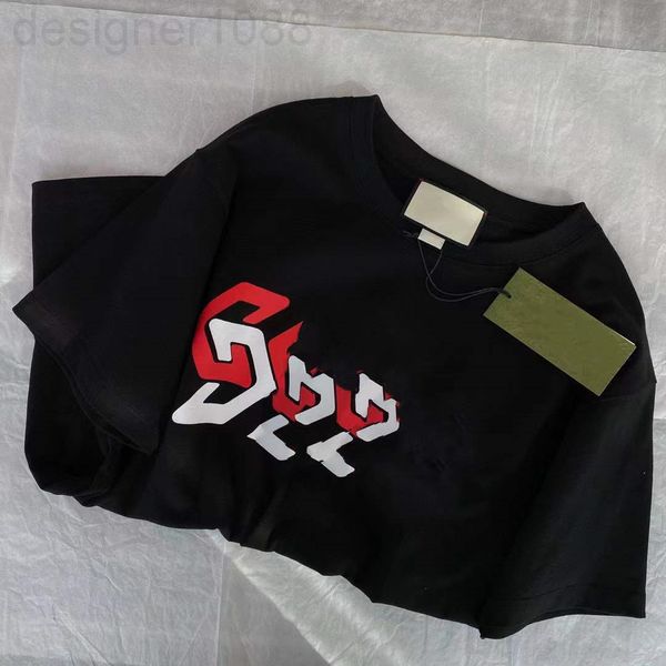 

women's t-shirt designer 22s early spring new gu wave color contrast letter printing leisure aging couple fashion round neck short slee, White