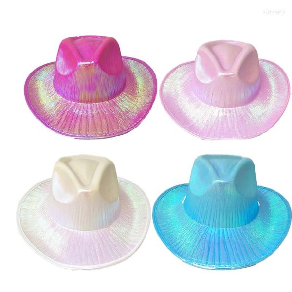 Berets Neuheit Bright Color Cowgirl Hut mit holographischer Glitzer leuchtet Pinkberets