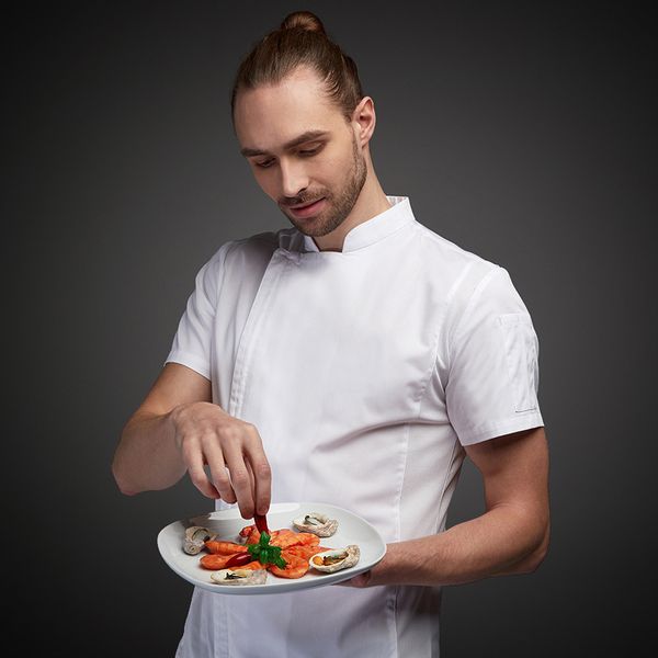 

yl023 short sleeve coat chef uniform breathable kitchen cooking jacket restaurant l cafe barber shop waiter work shirt unisex, White;black