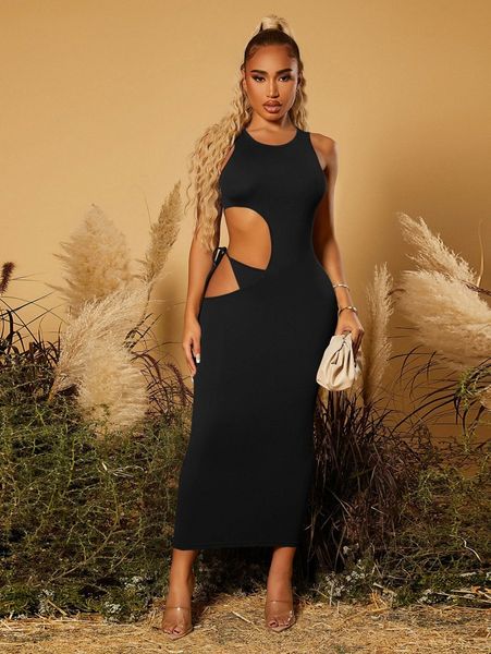 

sxy solid cut out bodycon dress v3pi#, Black;gray