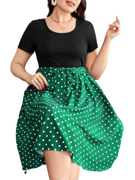 

plus polka dot belted dress u0he#, Black