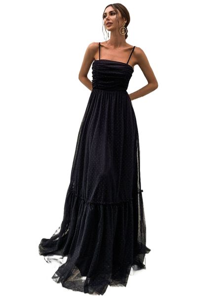 

missord frill ruffle hem mesh prom dress s0x2#, Black;gray