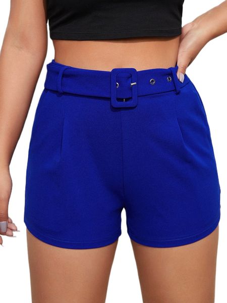 

solid belted shorts 71iv#, White;black