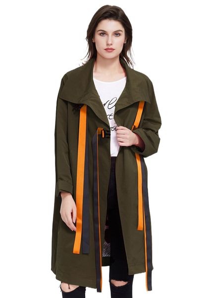 

ziai statement collar ribbon detail coat z9s6#, Black