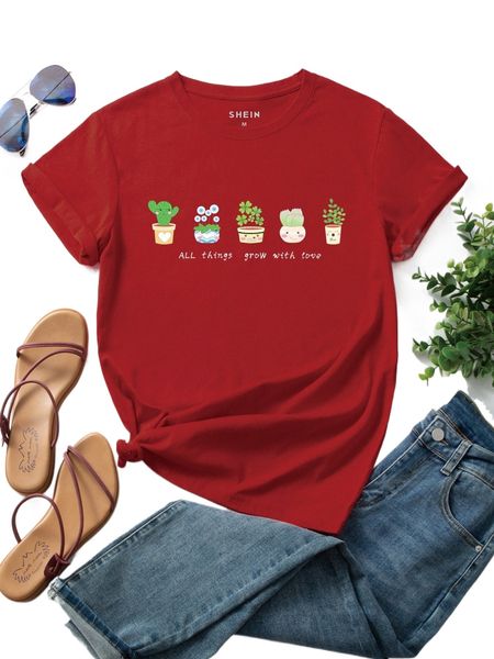 

slogan & plant print tee s1ax#, White