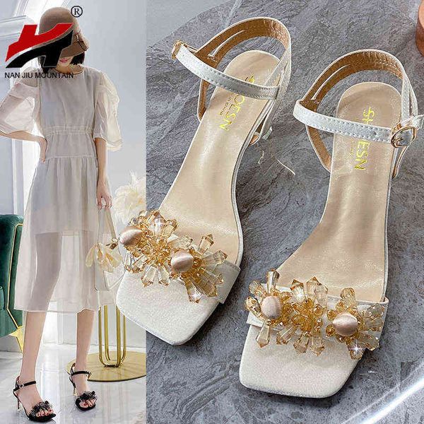 

2022 de salto alto vero sandlias femininas cristal saltos finos dedo p quadra cor slida sapatos mulher aberto, Black