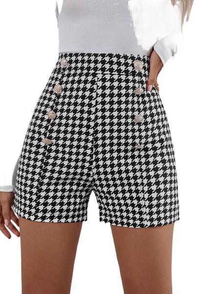 

houndstooth print button detail shorts z4vm#, White;black