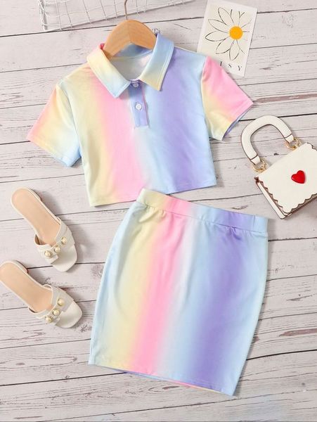

girls ombre polo neck & skirt she, White