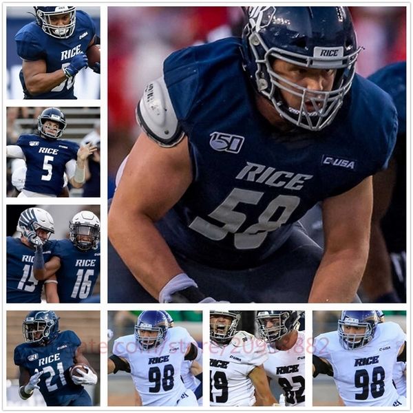 Xflsp Custom Rice Owls Fußballtrikot NCAA College 14 Tom Stewart Aston Walter Brad Rozner Austin Trammell Blaze Alldredge Wiley Green Herren Damen