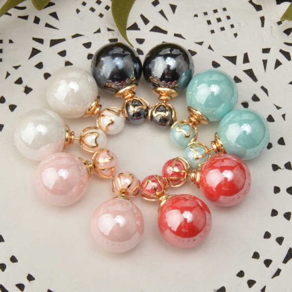 

high imitation shell bead earrings temperament silver jewelry still double-sided pearl earrings 01 charm, Golden