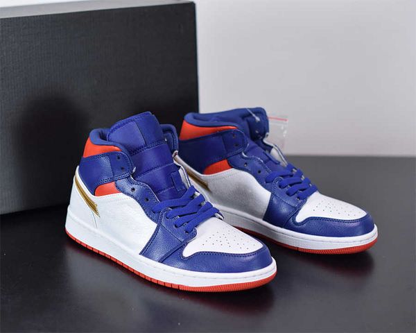 

jumpman 1 mid shoes 1s dark blue white gold men women trainers sneakers sports ship with box