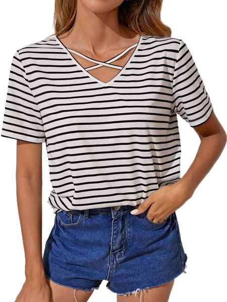 

striped criss cross tee m7ts#, White