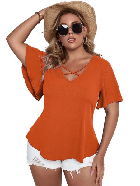 

plus solid criss cross tee 38za#, Black