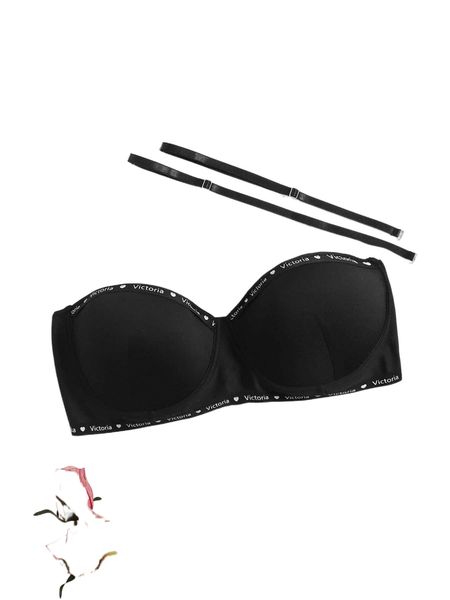 

plus letter tape panel underwire bra & 2pairs shoulder strap j9hx#, Black;white