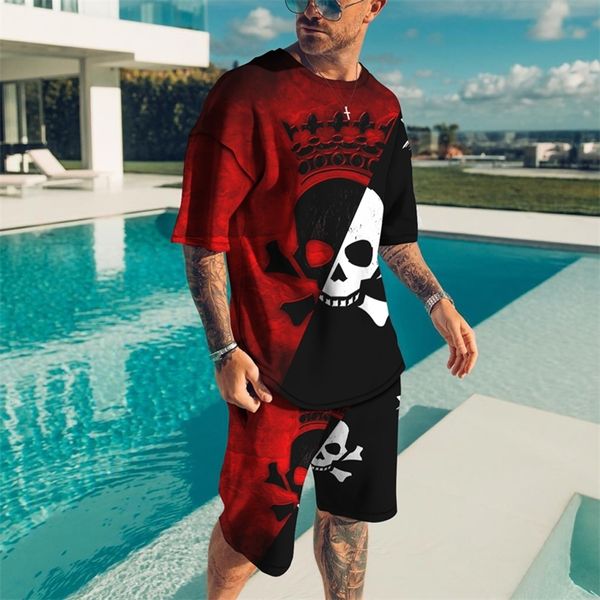 Horror Skull Stampa 3D Set da uomo estivo T-shirt e pantaloncini Set da 2 pezzi O-Collo Tuta sportiva casual Moda Tuta Abbigliamento 220726