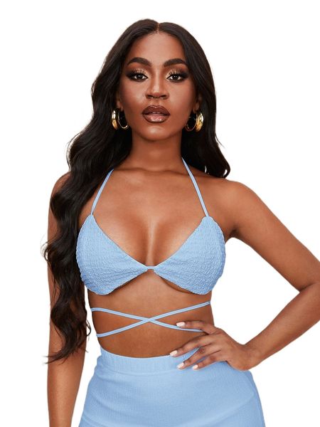 

sxy lace up backless halter c5o3#, White