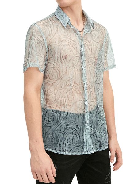 

men random allover print mesh shirt s2h9#, White;black