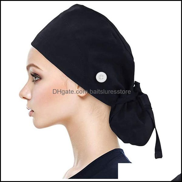 

women cap with buttons bouffant hat sweatband for womens and mens solid adjustable elastic mticolor scrubs hats drop delivery 2021 be