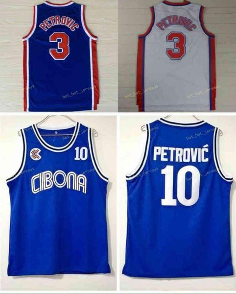 

vintage drazen 3 petrovic jerseys cibona zagreb college basketball drazen 10 petrovic jersey blue breathable sport shirt stitched, Black