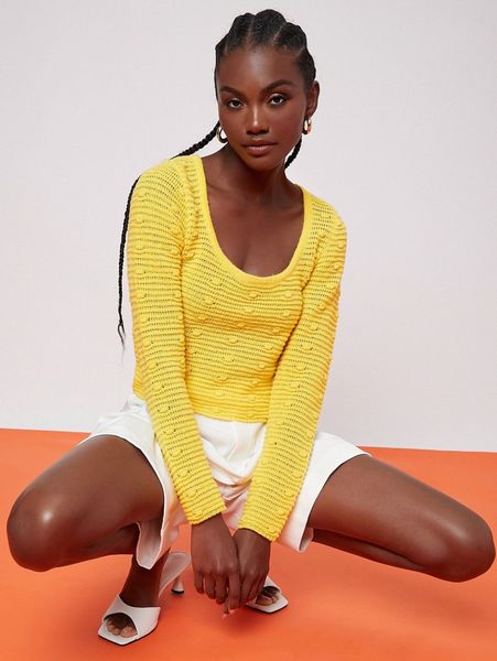 

x penelope ping scoop neck popcorn knit sweater x9tb#, White;black