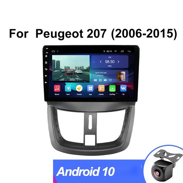 Navigazione video GPS per auto Android 10 da 9 pollici per Peugeot 206 Plus / 207 2006-2012 Radio Lettore DVD