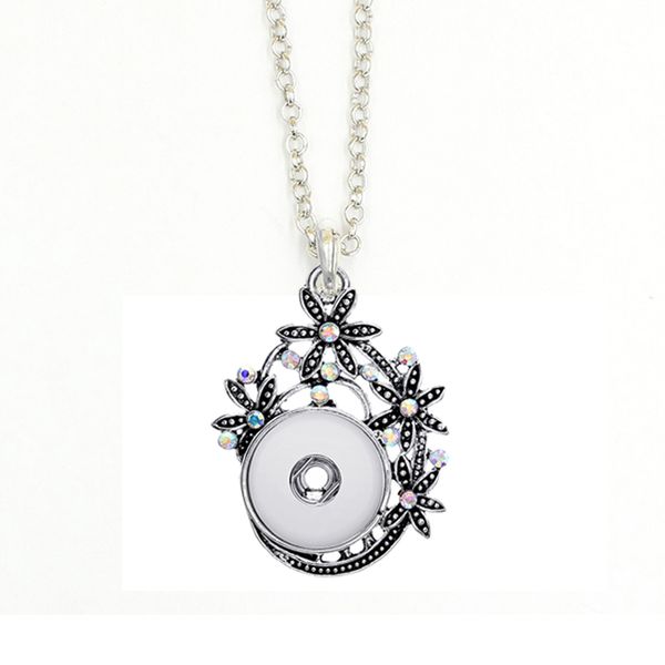 

wholesale vintage crystal flower pendant necklace women snap necklaces interchangeable snaps button jewelry friends birthday gifts, Silver