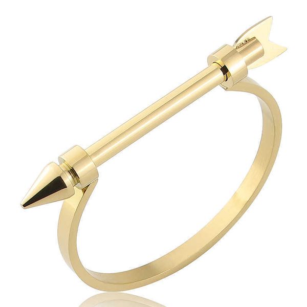 

arrow shaped women's bracelet, gold, threaded cuffs, Golden;silver