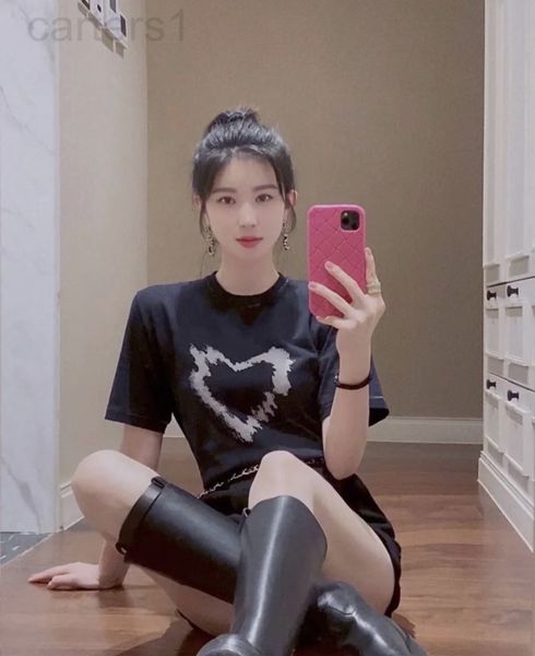 

women's t-shirt designer shenzhen nanyou 2022 spring and summer simple versatile black round neck love printed cotton t-shirt loose cas, White